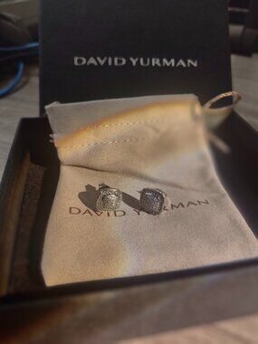 David Yurman Classic Silver Cable Edge Square Pave Stud Earrings
